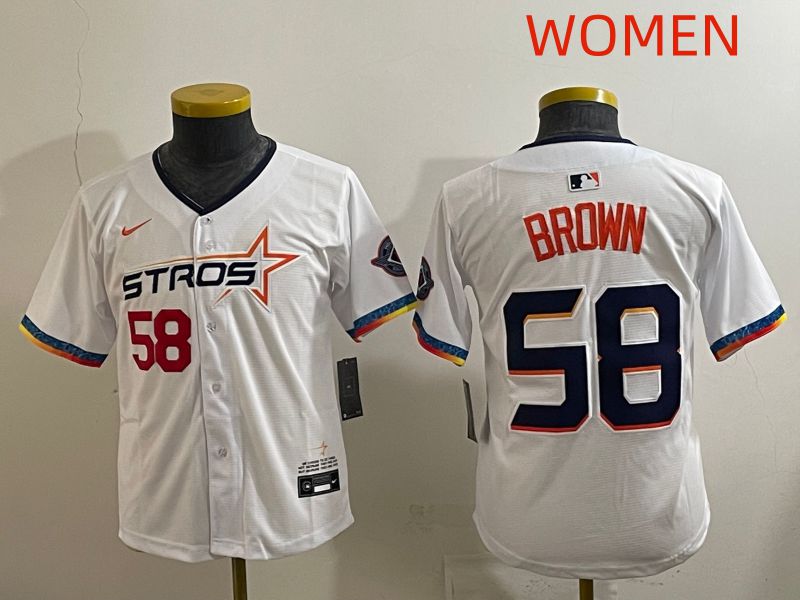 Women Houston Astros #58 Brown White Fourth generation Joint Name 2025 Nike MLB Jersey style 5->women mlb jersey->Women Jersey